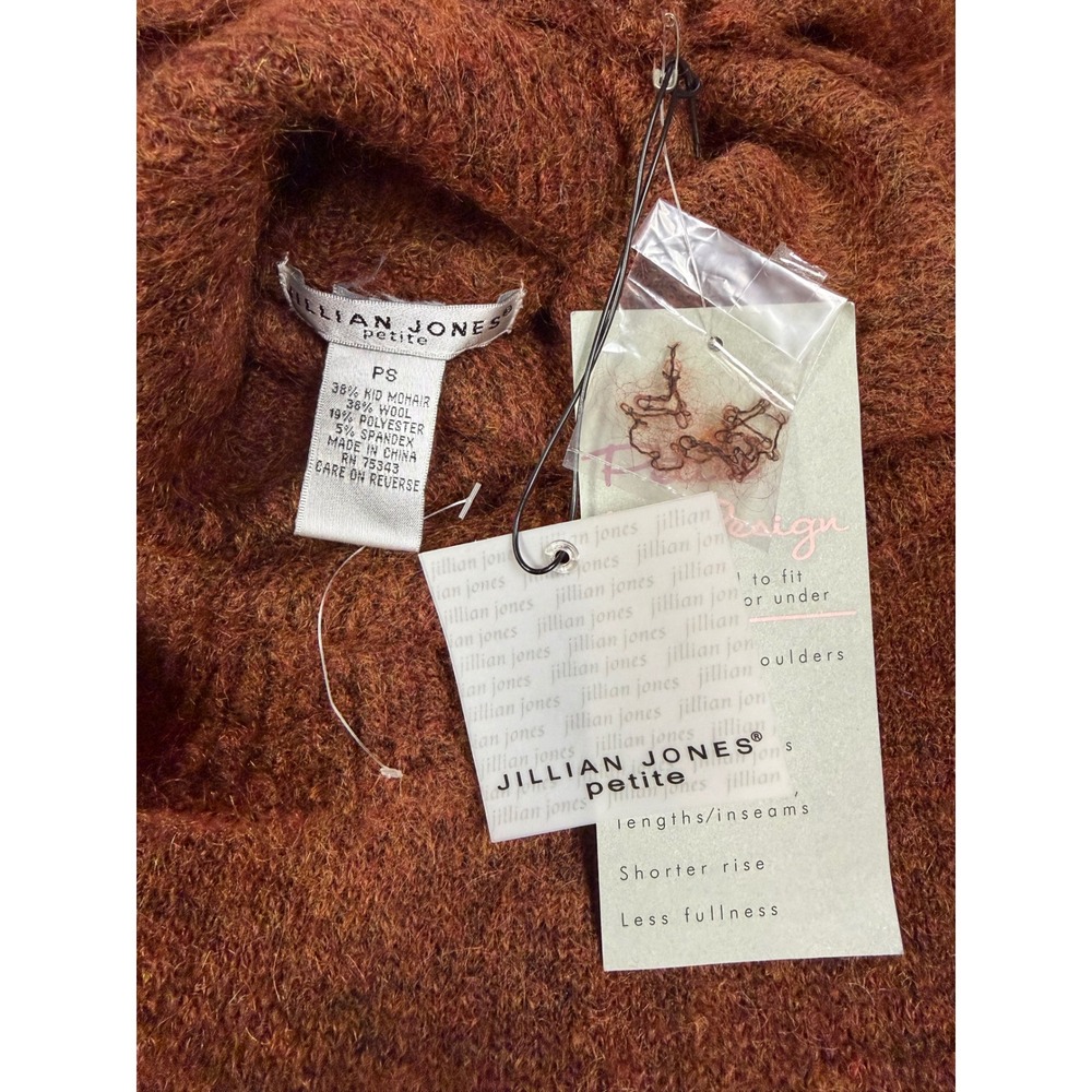 Jillian Jones Petite Rust Brown Kid Mohair Wool Cowl Neck Sweater Fall PS NWT - Picture 12 of 13